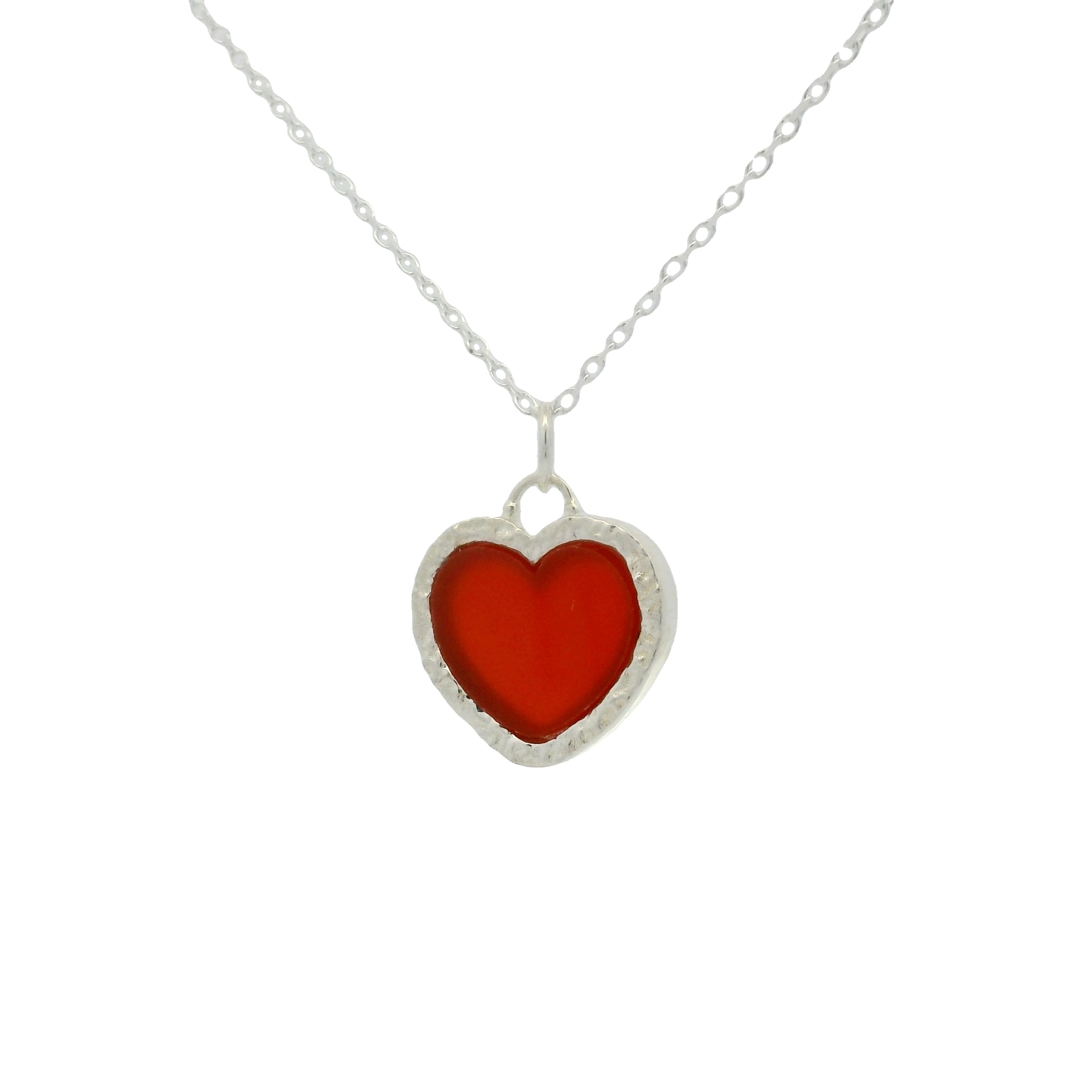Collier en argent 925 coeur martelé et onyx rouge 42 cm