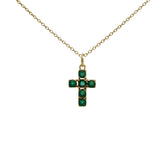 Collier doré croix avec onyx verte 42 cm