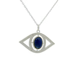 Collier argent 925 oeil XL lapis lazulis et zircons 42 cm