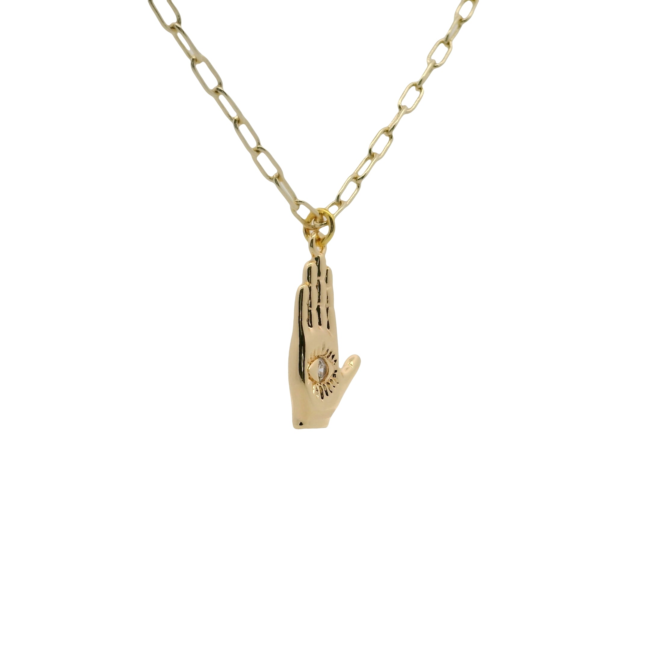 Collier doré main de Fatma oeil et zircon 50 cm