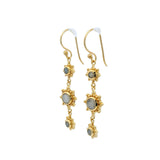 Golden earrings with three suns and stone