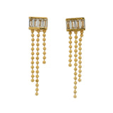 Gold earrings with baguette zircons and chains