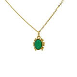 Collier doré scarabée onyx verte cabochon 42 cm