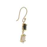 Boucles d'oreilles dorées pendantes labradorite et quartz rose