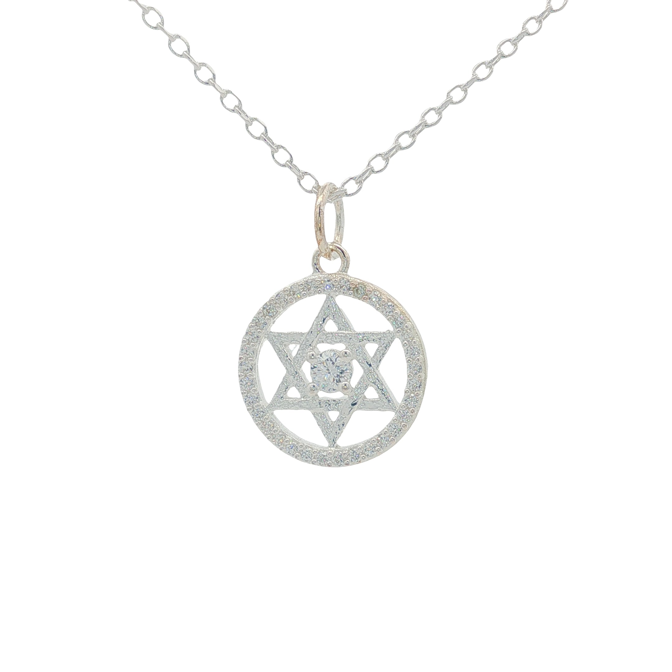 Collier argent 925 médaille étoile de David avec zircons 42 cm