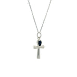 Collier argent 925 croix ankh avec lapis lazulis 42 cm