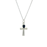 Collier argent 925 croix ankh avec lapis lazulis 42 cm