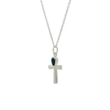 Collier argent 925 croix ankh avec lapis lazulis 42 cm