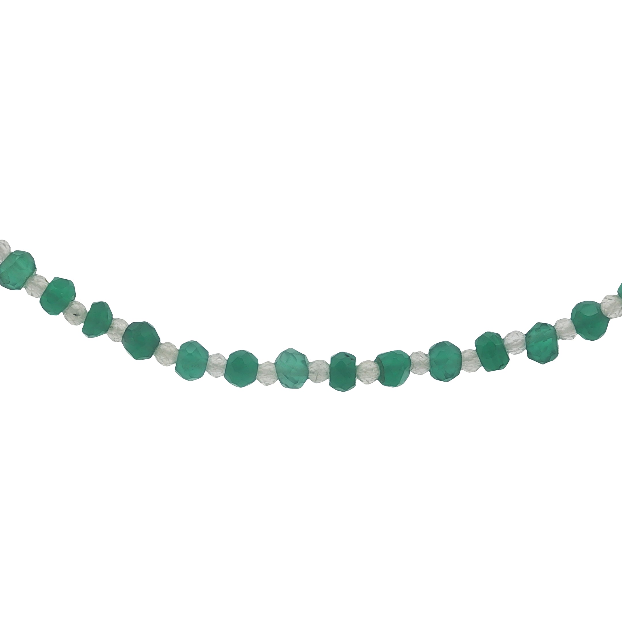 Collier doré alternance d'onyx verte et pierre de lune 42 cm
