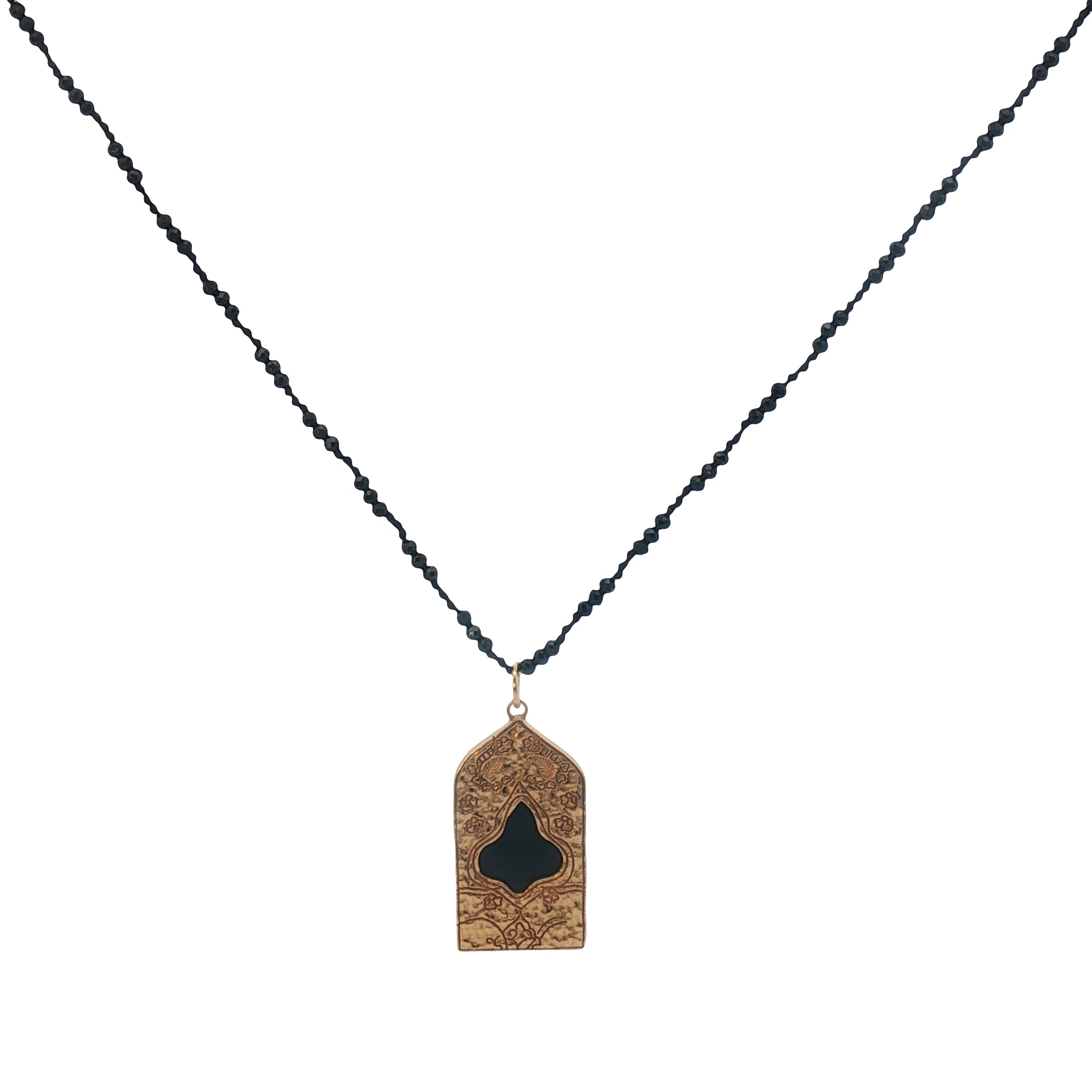 Collier doré porte Taj Mahal onyx noire 60 cm