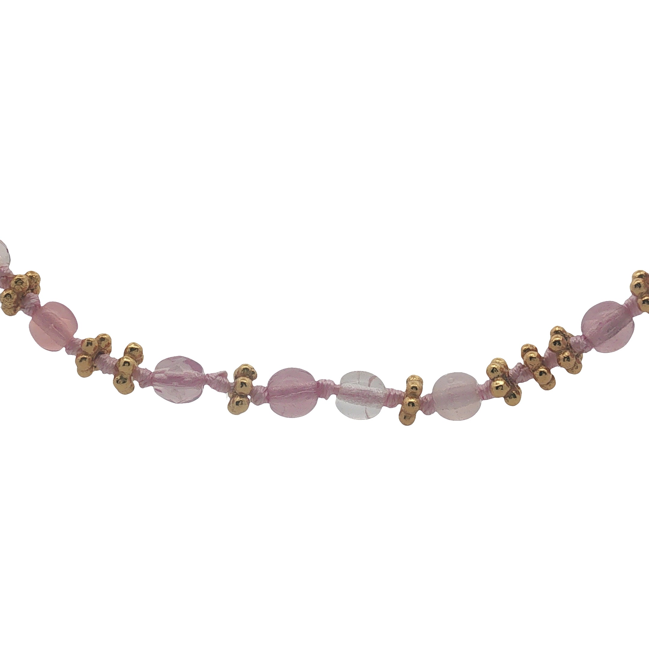 Collier doré perles roses, couronnes dorées et noeuds roses 42 cm