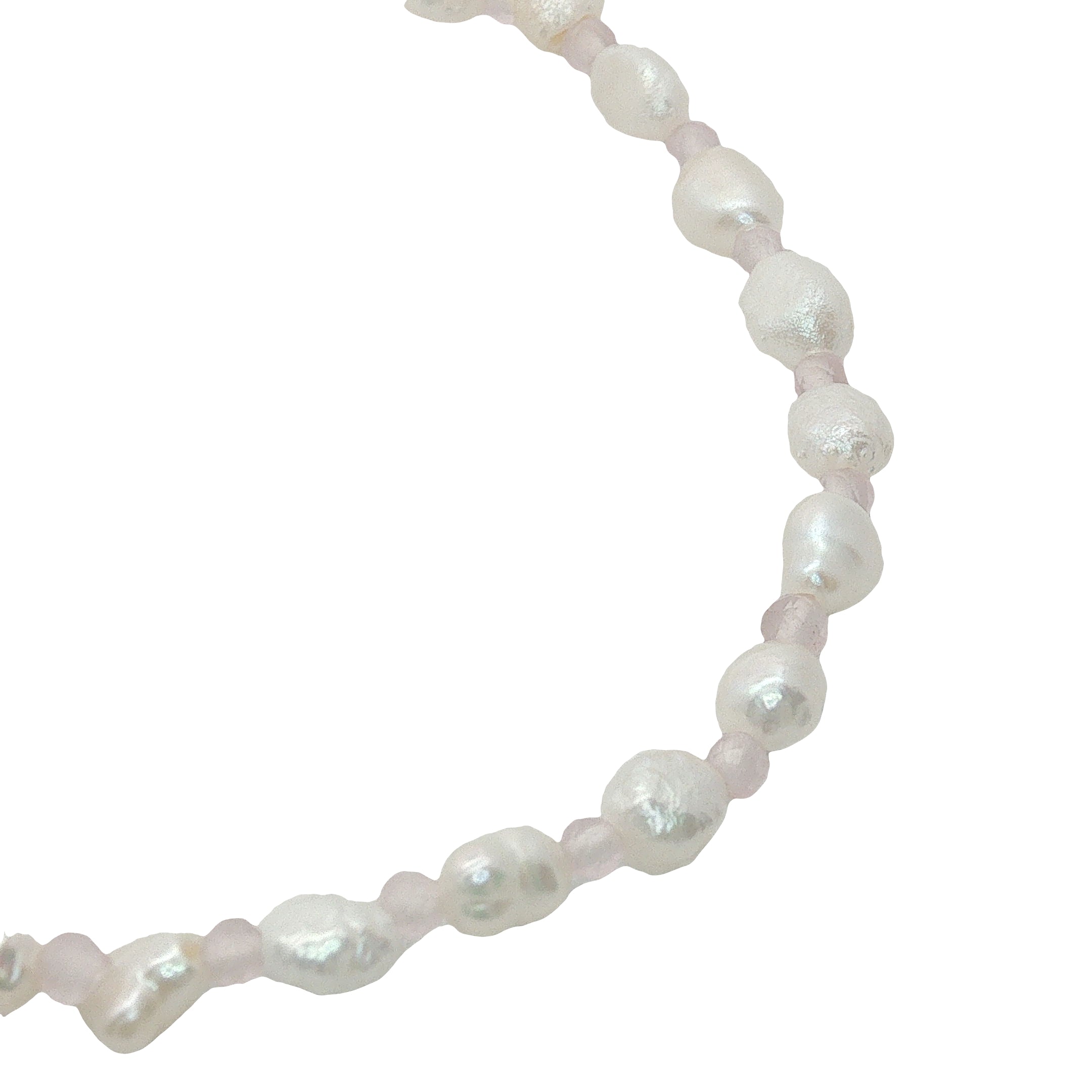 Collier doré perles de culture et quartz rose 42 cm
