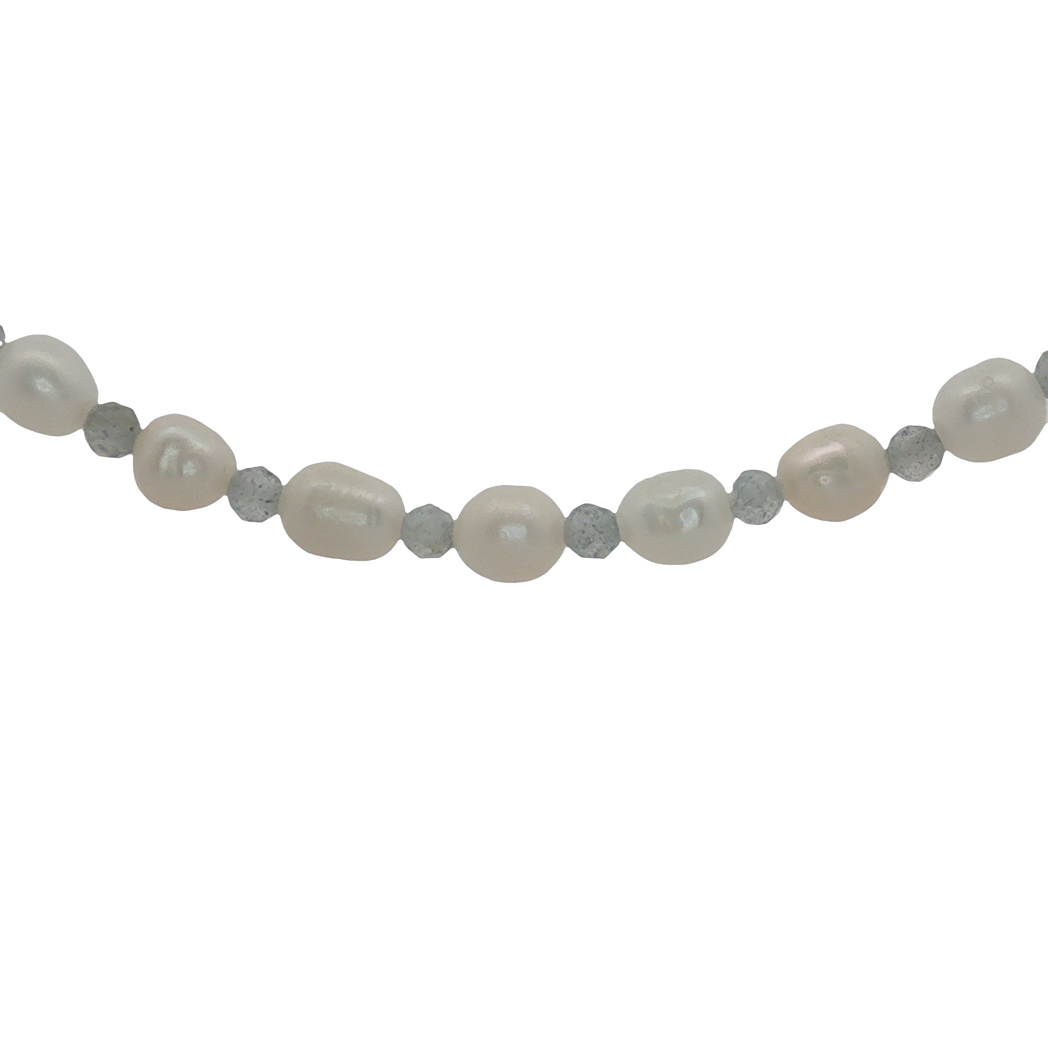 Collier doré perles de culture et labradorite 42 cm