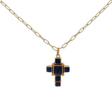 Collier doré croix lapis lazulis 42 cm