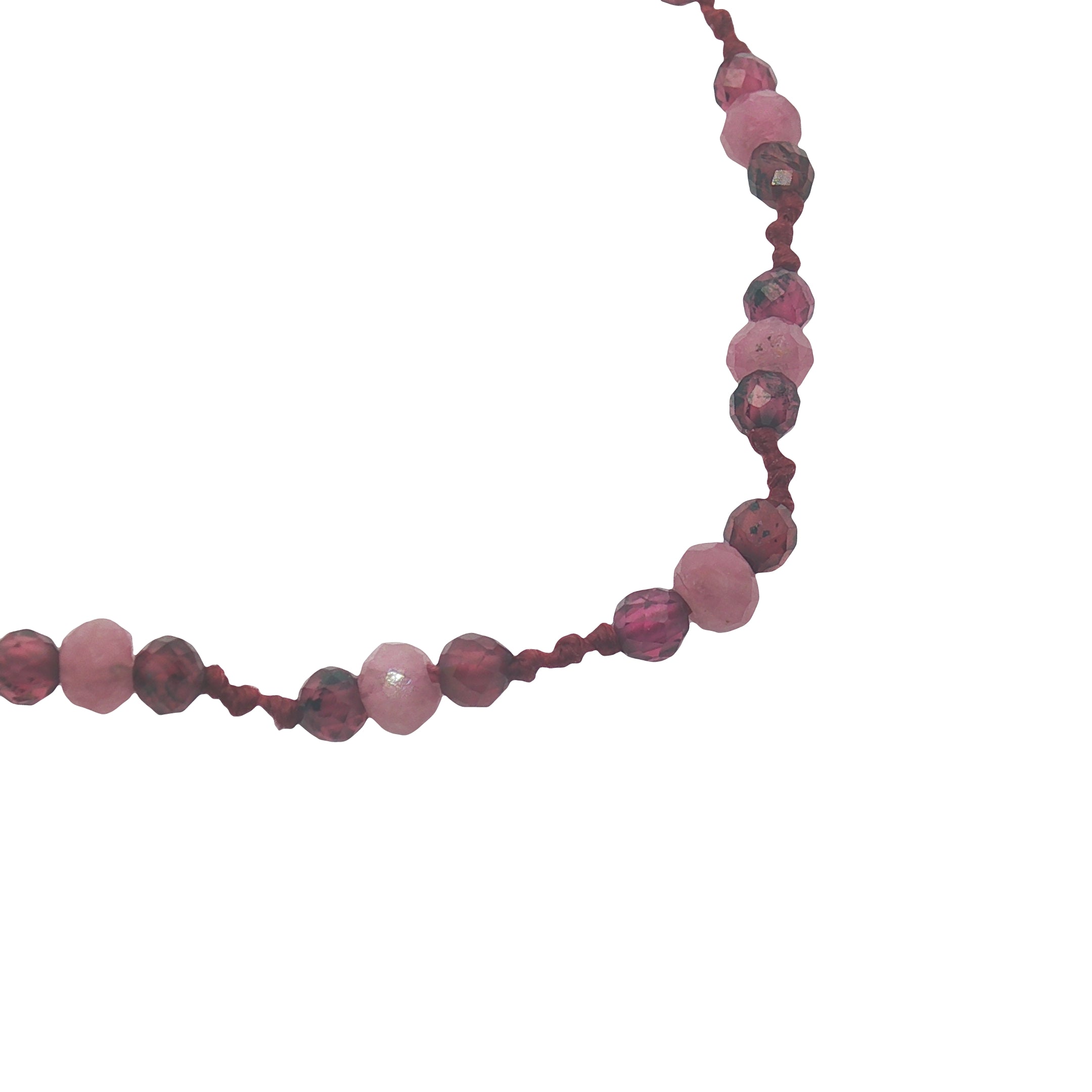 Collier doré avec grenat, tourmaline et noeuds bordeaux 42 cm