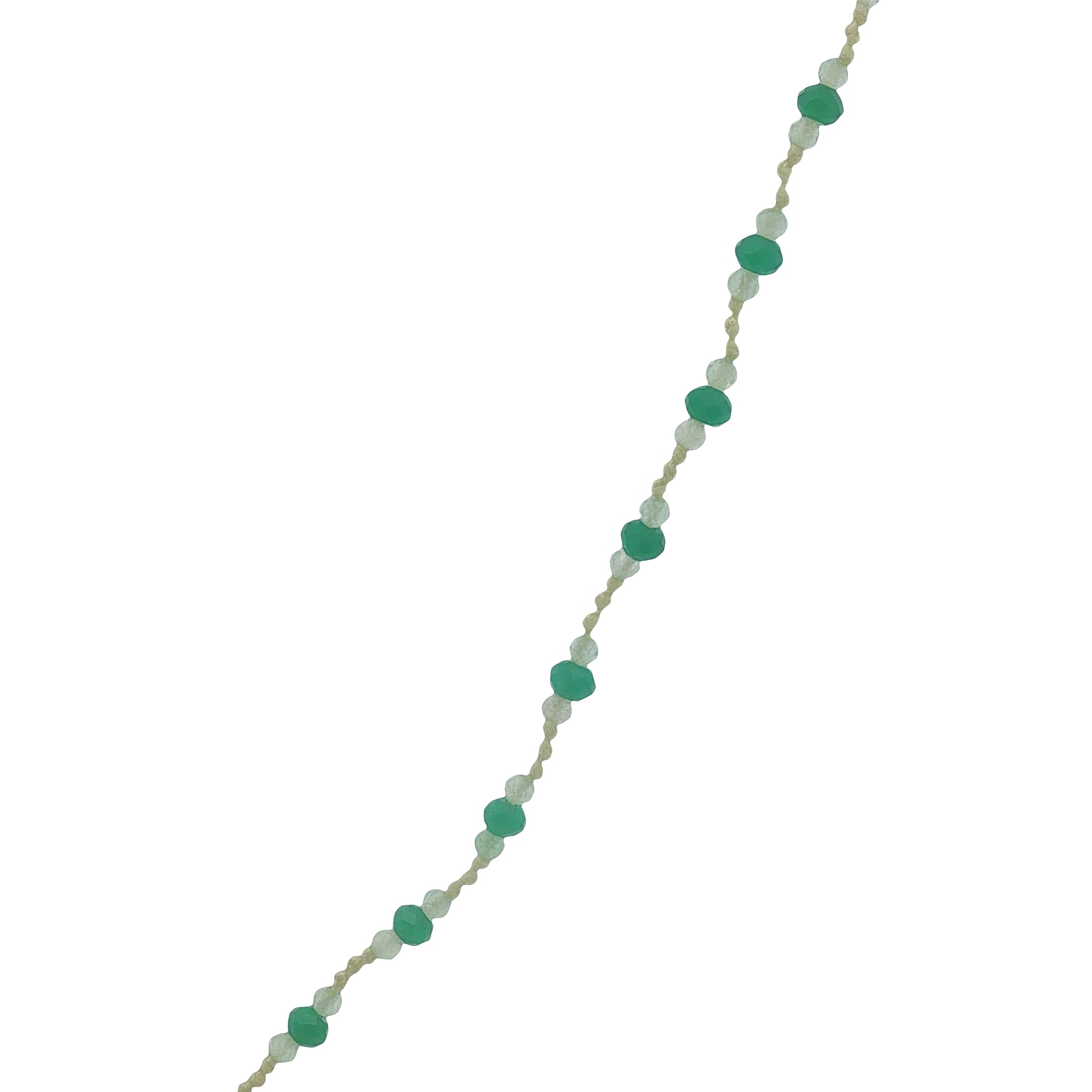 Collier doré prehnite et onyx verte alternées sur fil vert 42 cm