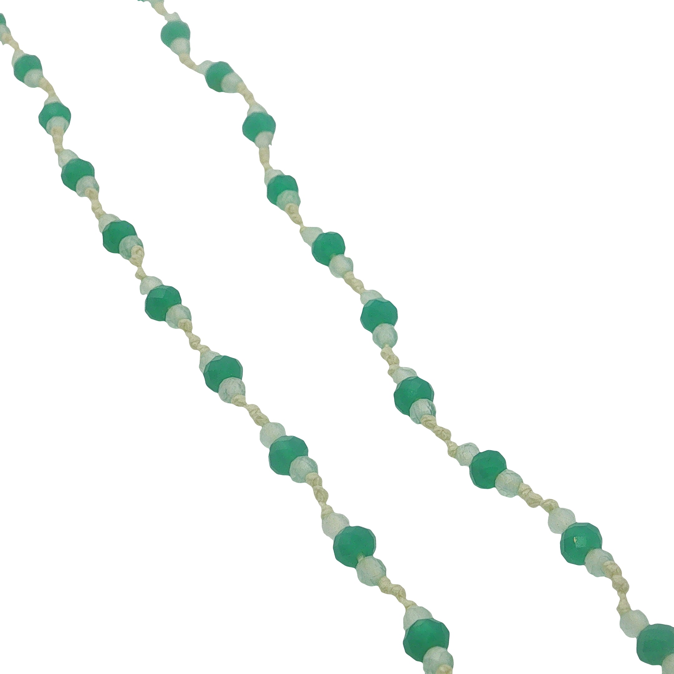 Collier doré prehnite et onyx verte alternées sur fil vert 42 cm