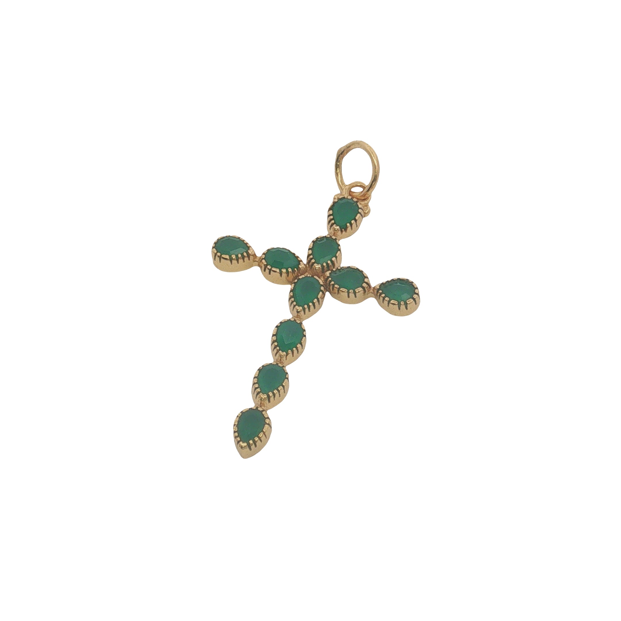 Charms doré croix fine en onyx verte