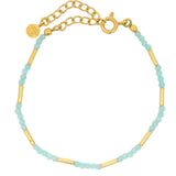 Bracelet doré pierre en Apatite séparées par des tubes dorées