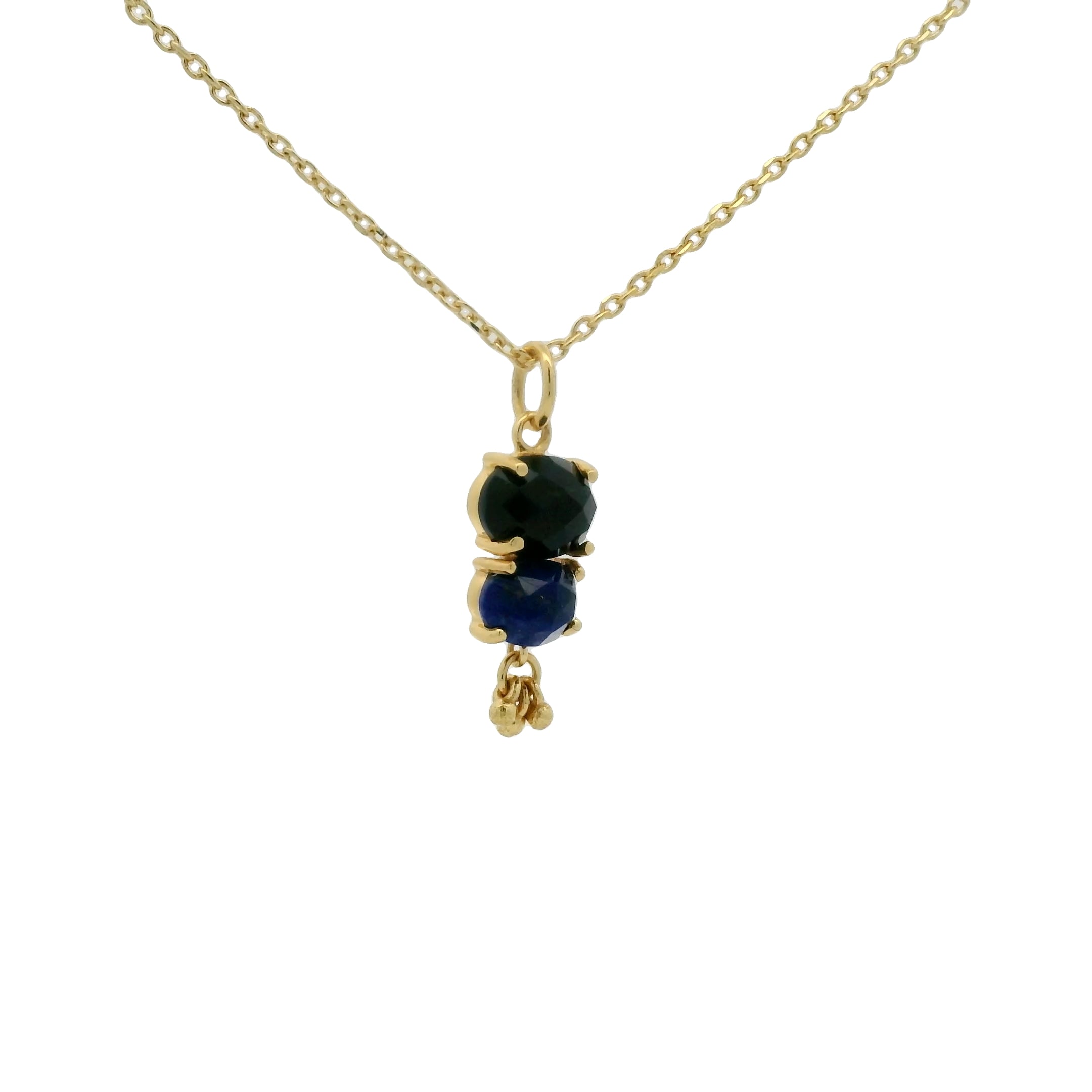 Collier doré duo onyx noire let apis lazulis avec pampilles 42 cm