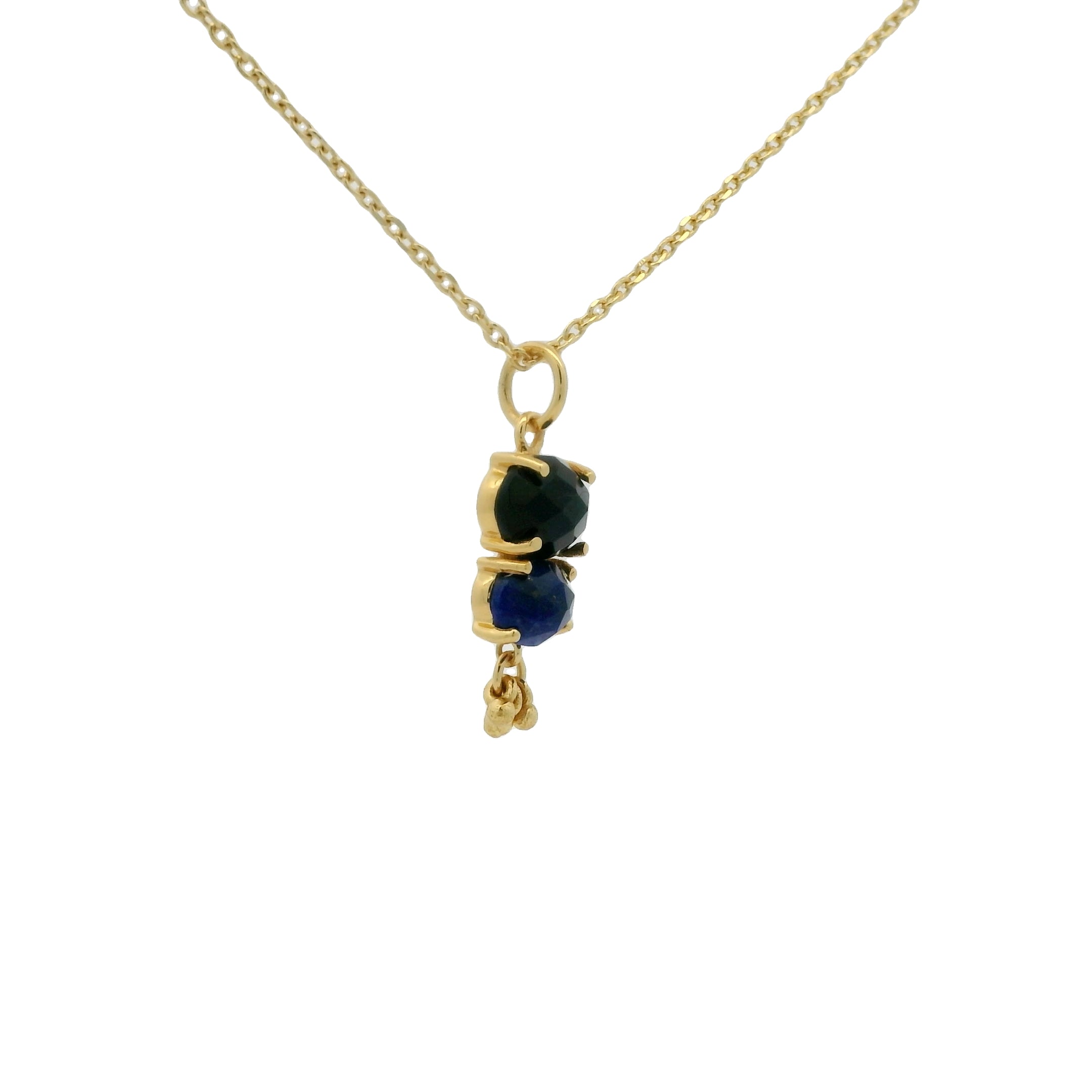Collier doré duo onyx noire let apis lazulis avec pampilles 42 cm