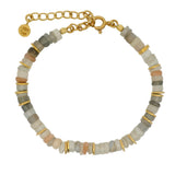 Bracelet doré multi pierre de lune taillées en disques Heishi