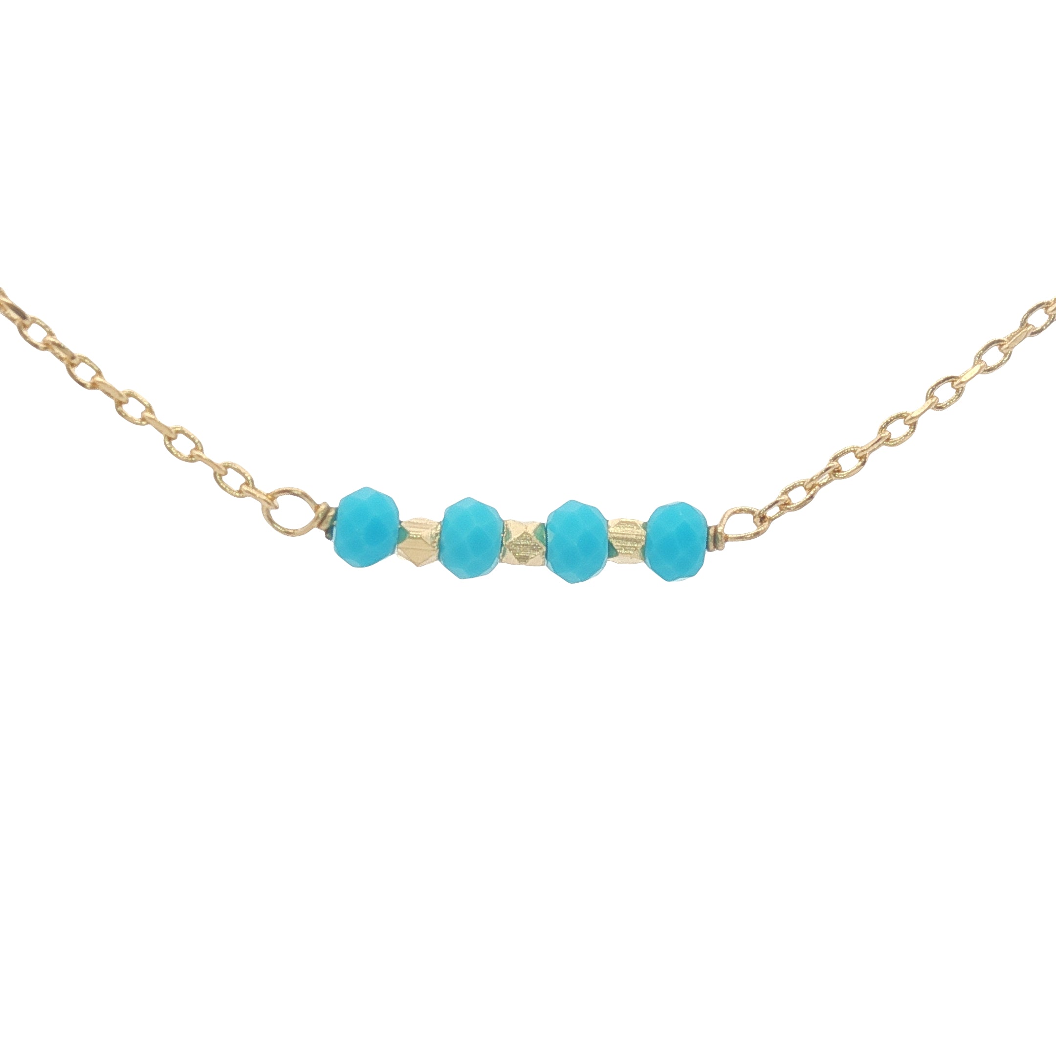 Collier doré rang de turquoise avec perles dorées 42 cm