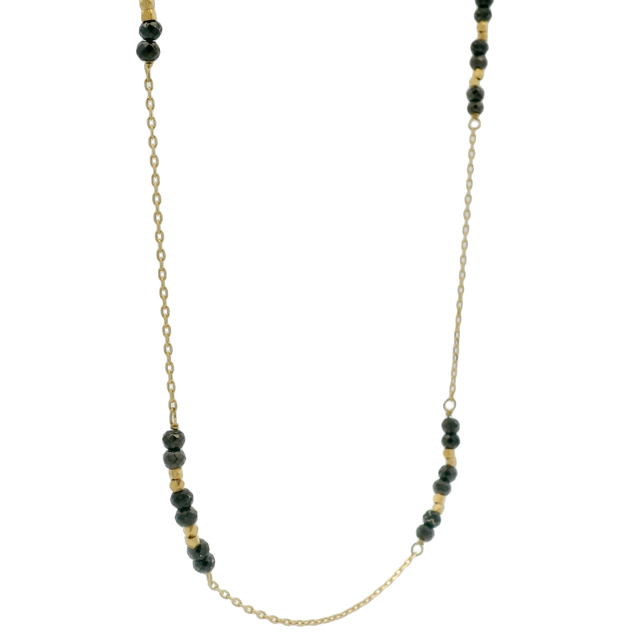 Collier doré pyrite grise et perles dorées 46 cm