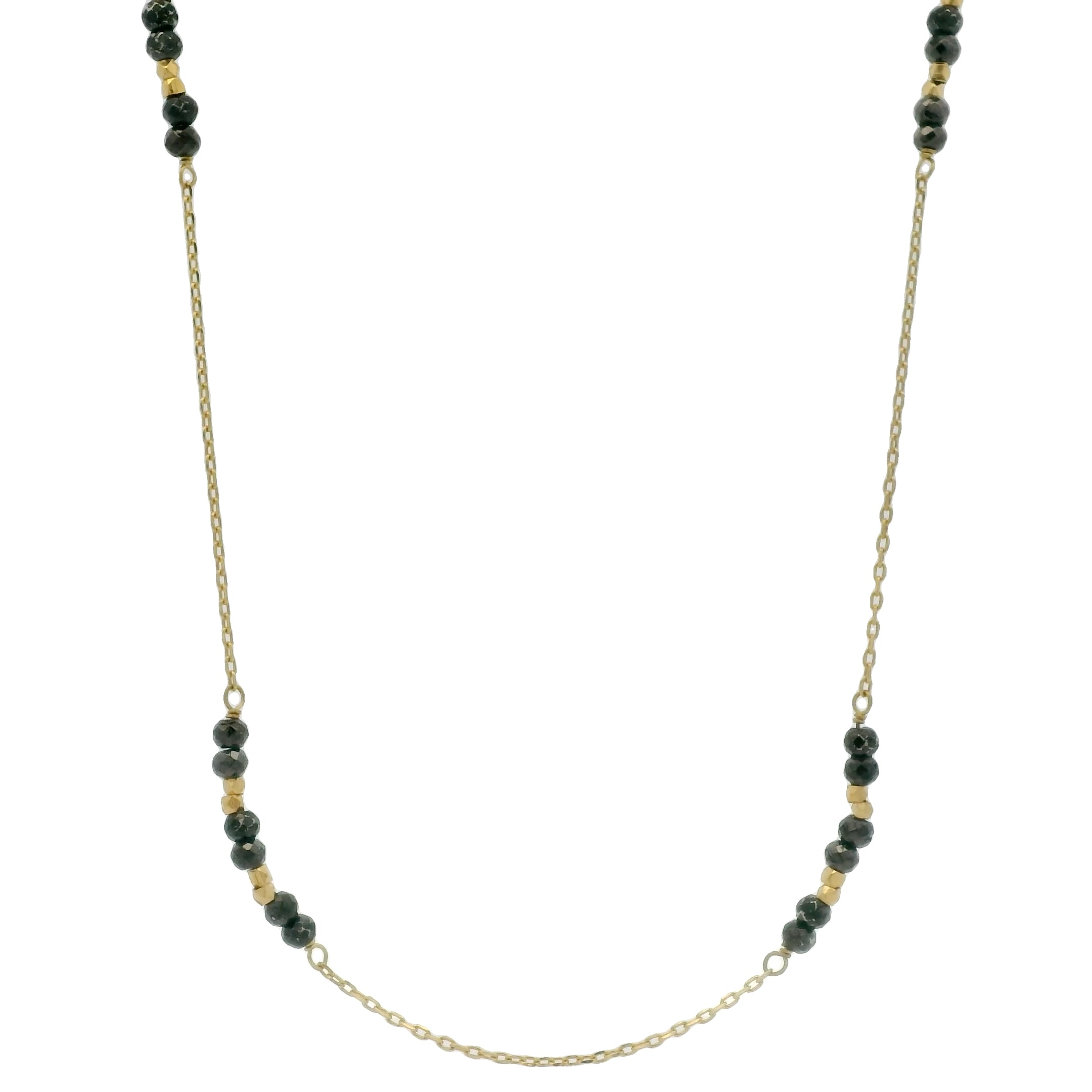 Collier doré pyrite grise et perles dorées 46 cm