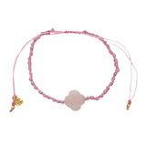 Bracelet doré sur cordon rose trèfle quartz rose facetté