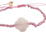 Bracelet doré sur cordon rose trèfle quartz rose facetté