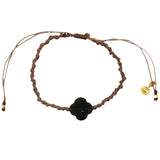 Bracelet doré sur cordon marron trèfle quartz fumé facetté