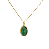 Collier doré scarabée malachite zircons 42 cm