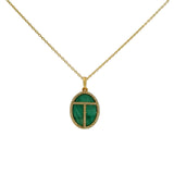 Collier doré scarabée malachite zircons 42 cm