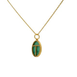 Collier doré scarabée malachite zircons 42 cm