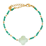 Bracelet with round stones, golden beads and stone clover