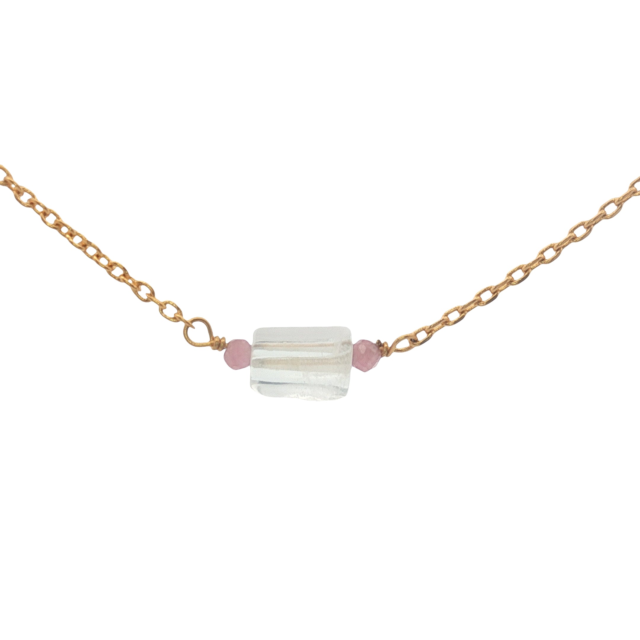 Collier doré cristal et tourmaline 40 cm