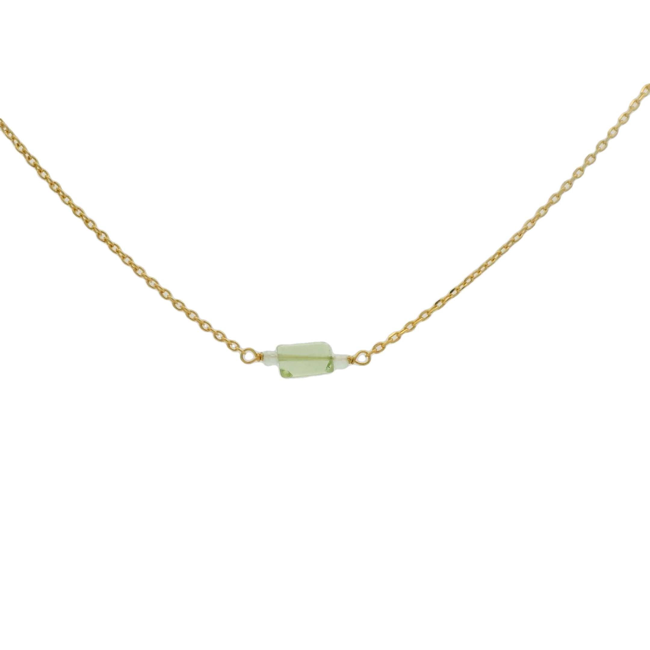 Golden necklace with rectangular stone and small faceted stones