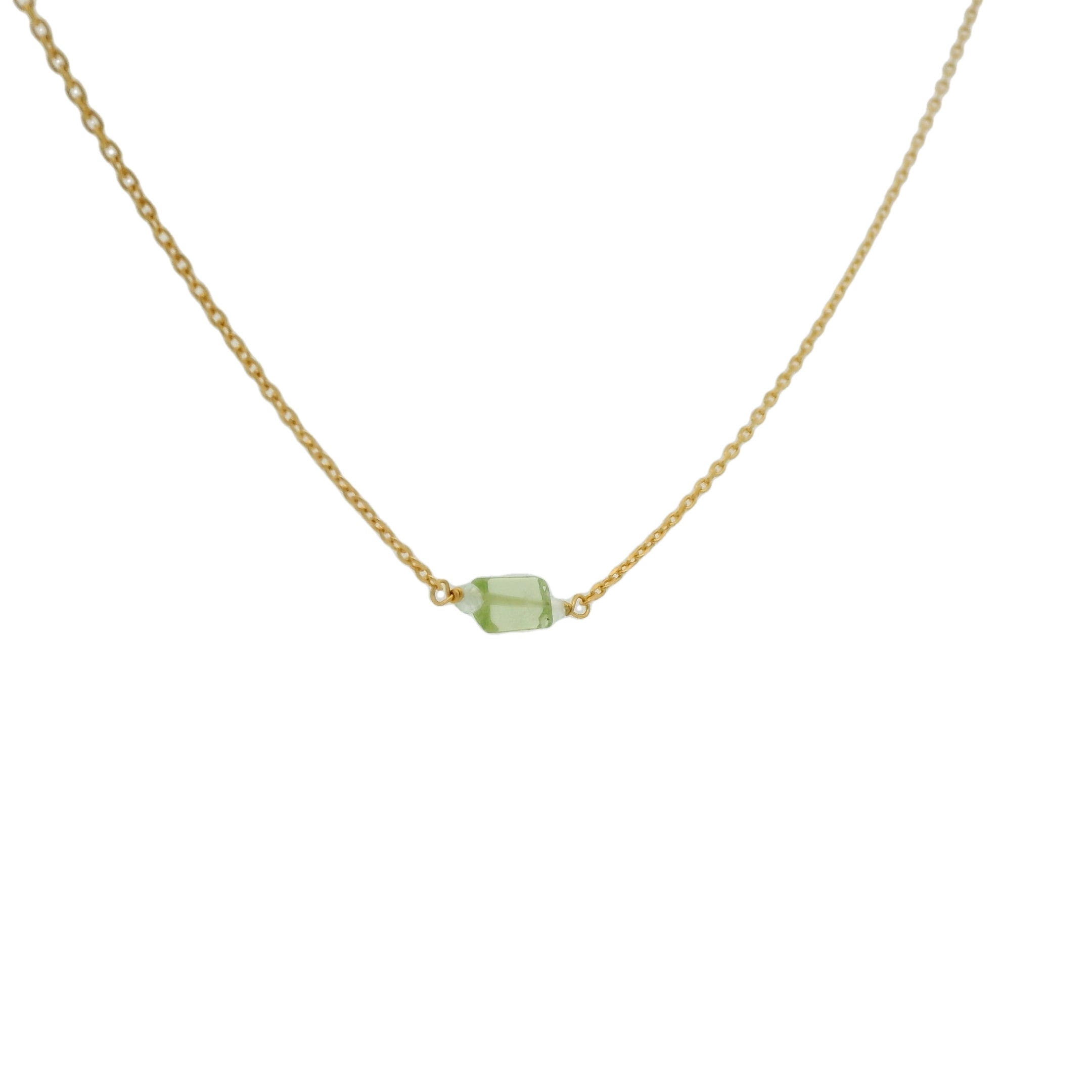 Golden necklace with rectangular stone and small faceted stones