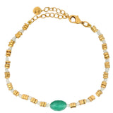 Bracelet cordon onyx verte disques dorés