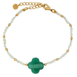 Bracelet with round stones, golden beads and stone clover