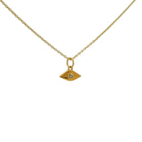 Gold necklace with small eye medal and natural stone