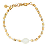 Stone cord bracelet and gold discs