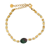Bracelet cordon rubis zoisite et disques dorés