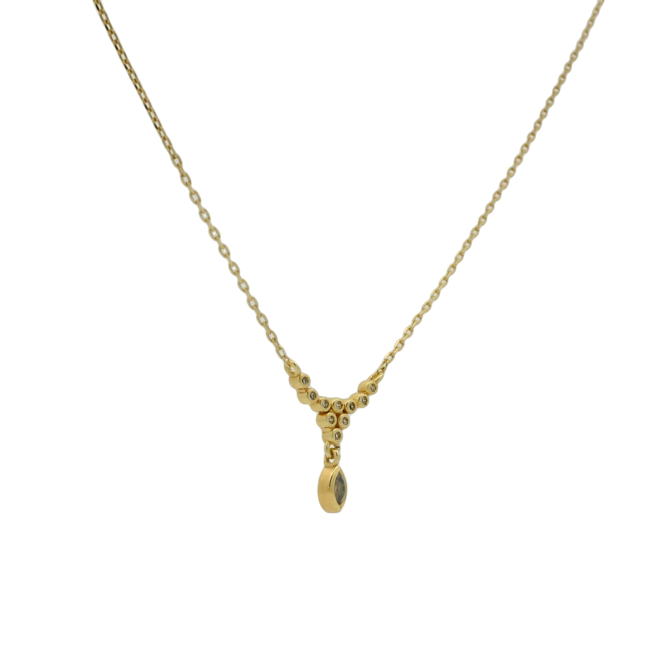 Collier doré avec goutte en labradorite et zircons 42 cm