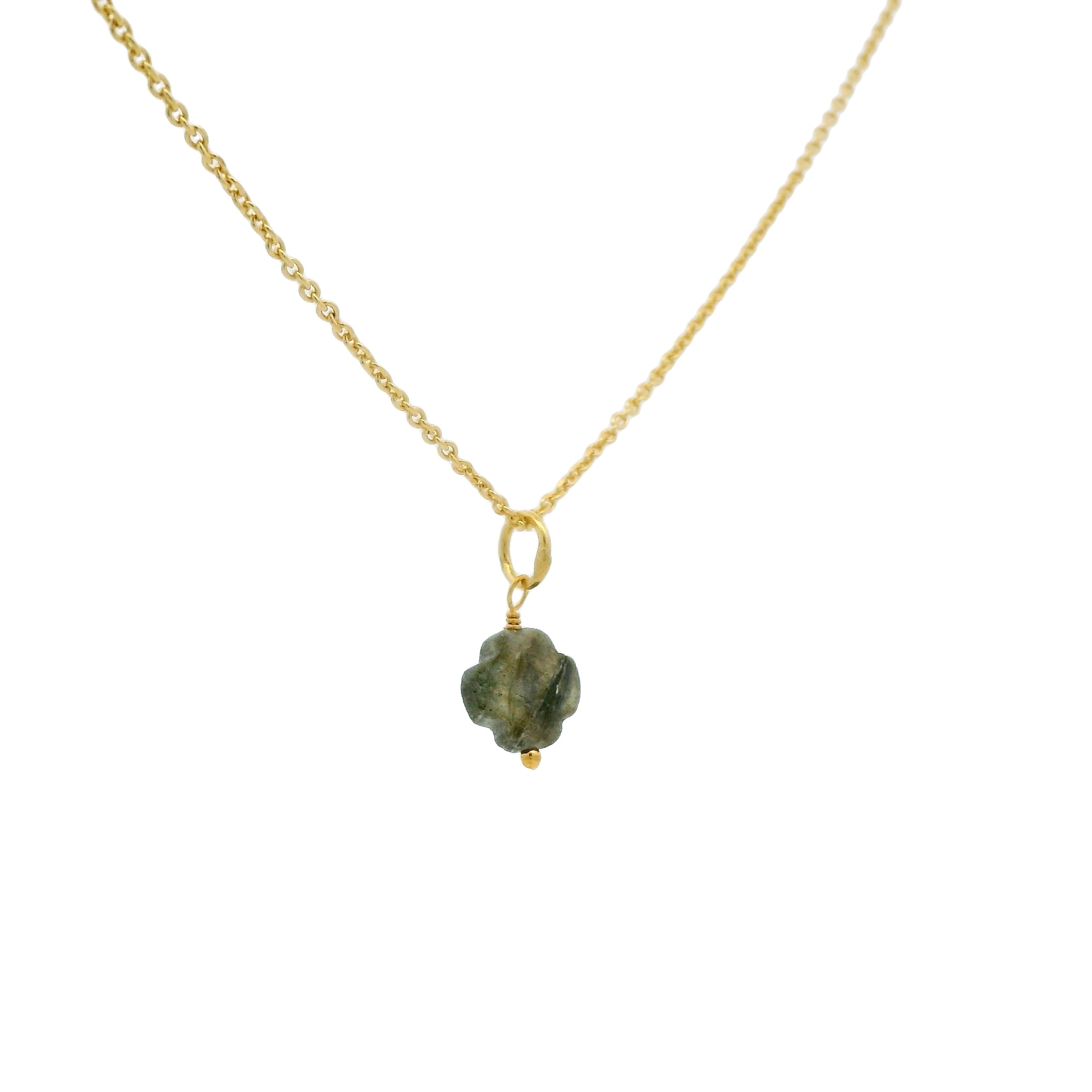 Collier doré petit trèfle labradorite 42 cm