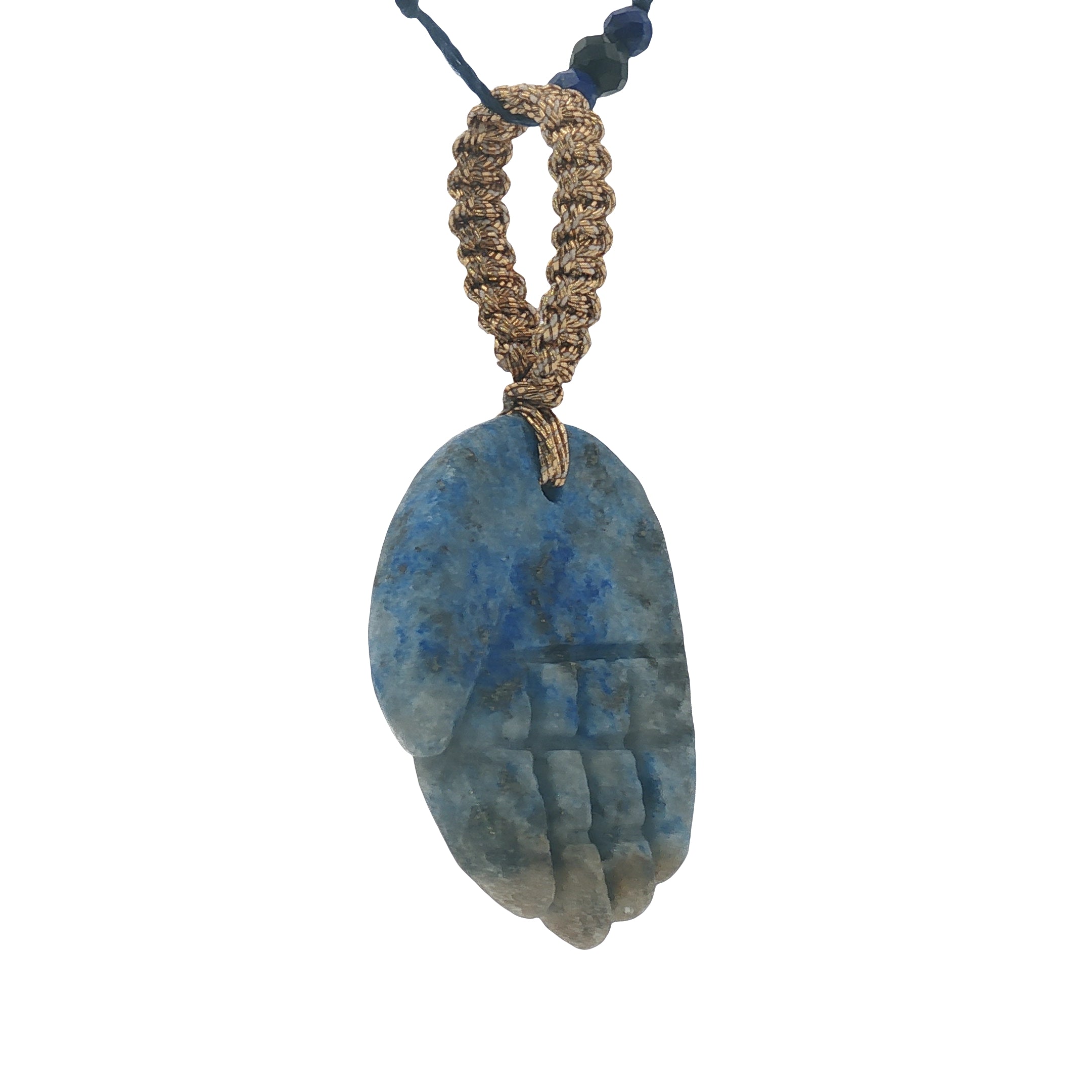 Collier doré main de Fatma lapis lazuli 60 cm