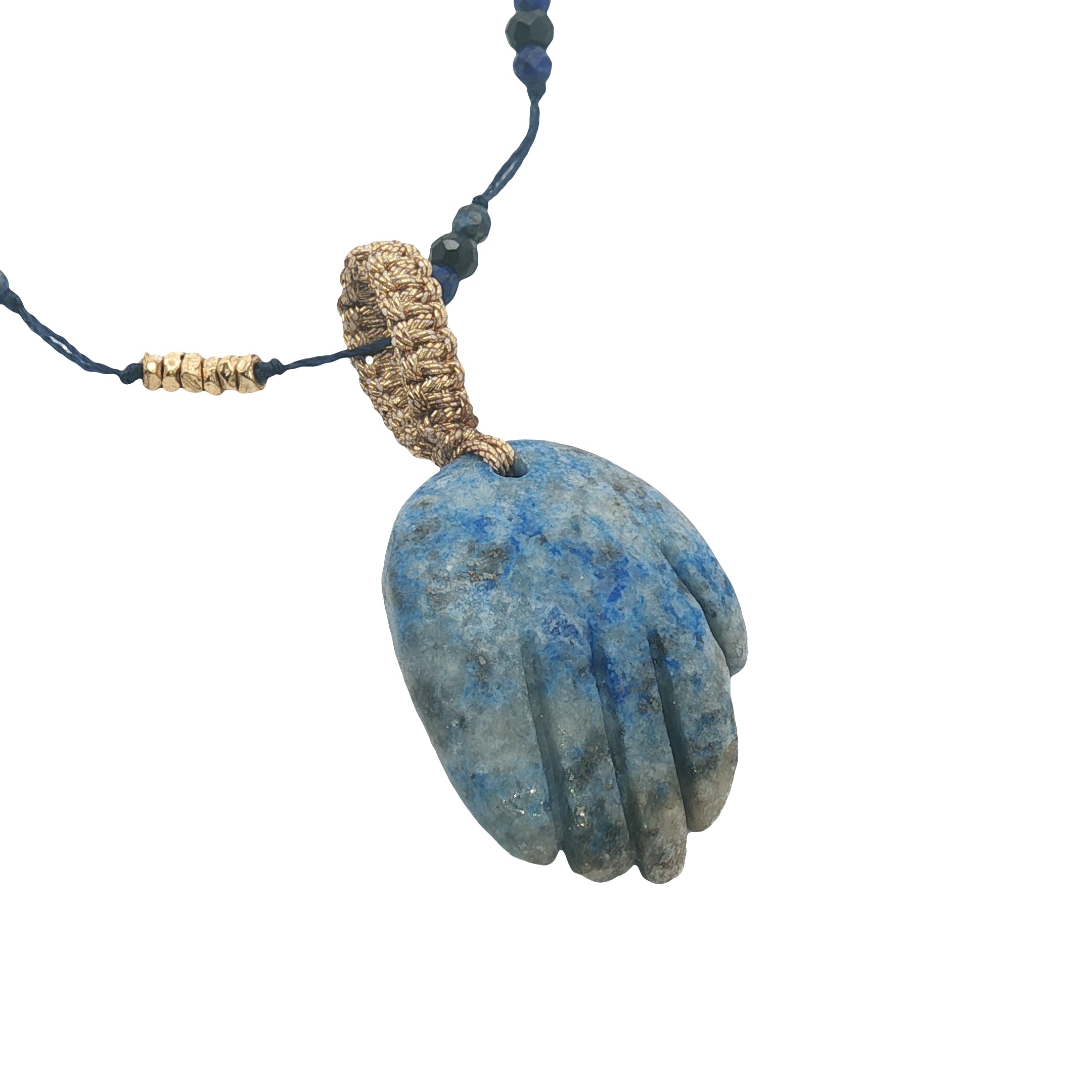 Collier doré main de Fatma lapis lazuli 60 cm