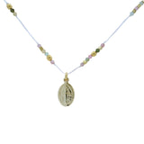 Collier fil blanc tourmaline médaille madone dorée 44 cm