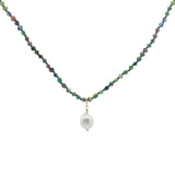 Collier doré perle de culture et perles multicolores 50 cm